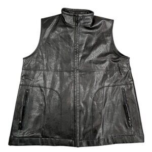 Arizona Jeans Biker Vest Womens XL Black Faux Leather Full Zip Moto Y2K Pockets